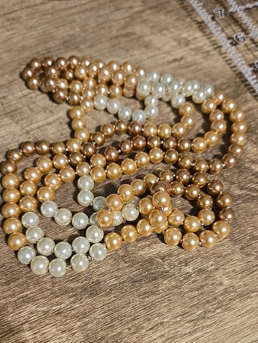 VTG Extra Long 54" Tricolor Faux Pearl Strand Layering Necklace 6mm